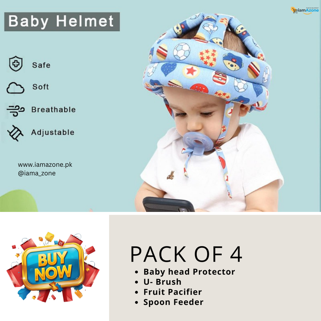 4-in-1 Baby Care Combo: Head Protector, U-Brush, Fruit Pacifier & Spoon Feeder